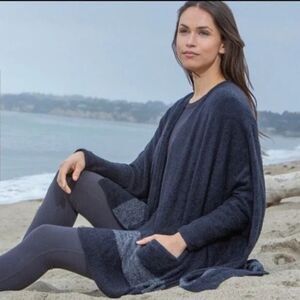 Barefoot Dreams CozyChic Lite Cliffside Cardigan Sweater Wrap Navy One Size